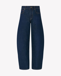Barrel Leg Denim Jeans - Dark Blue