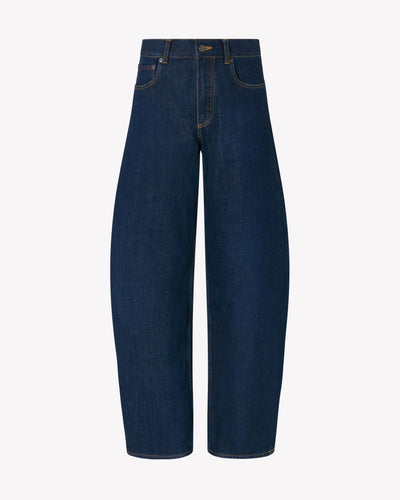 Barrel Leg Denim Jeans - Dark Blue SERENA BUTE