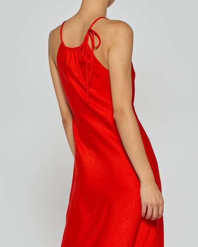 Gathered Neck Bias Dress - Bright Red SERENA BUTE