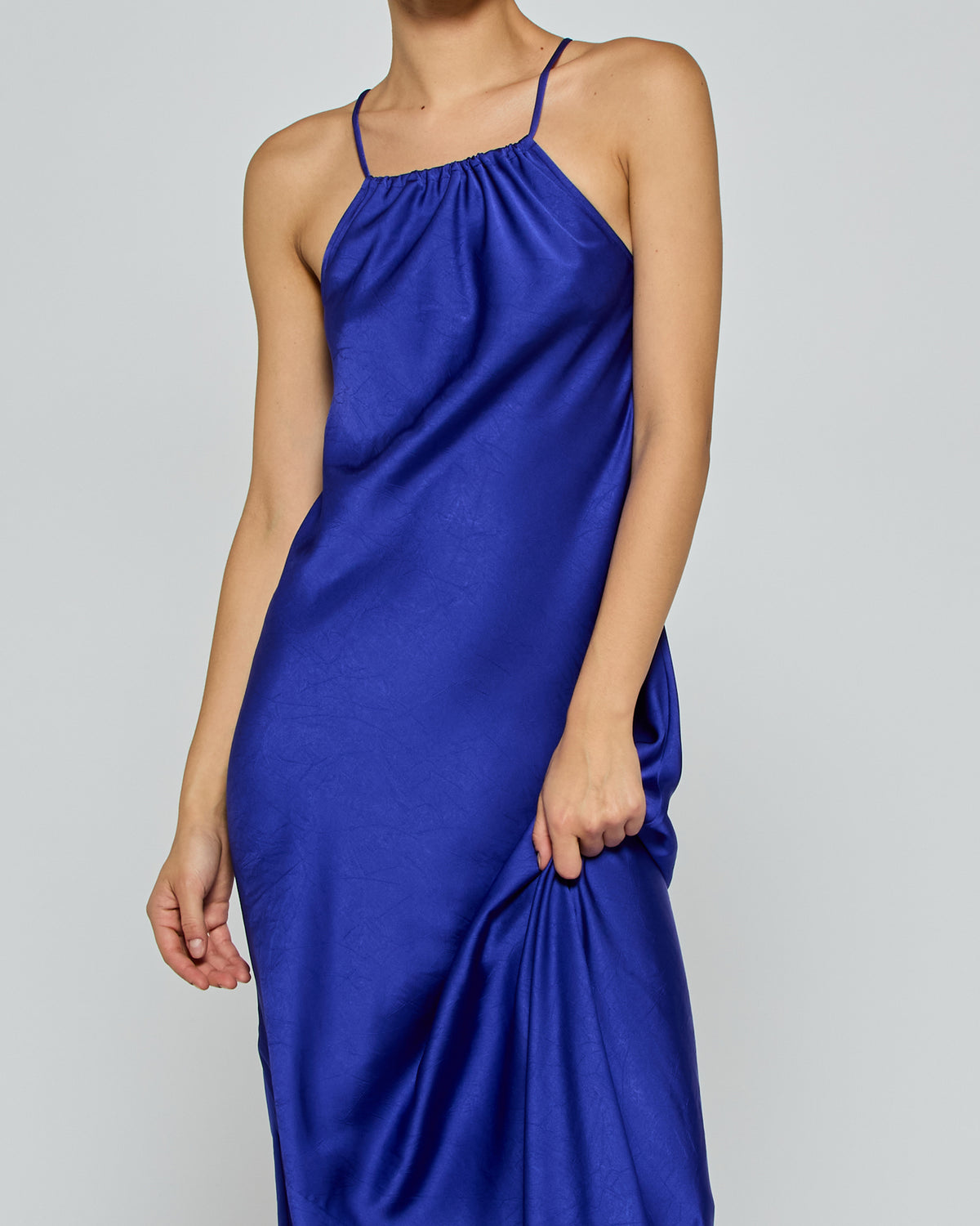 Gathered Neck Bias Dress - Violet Blue