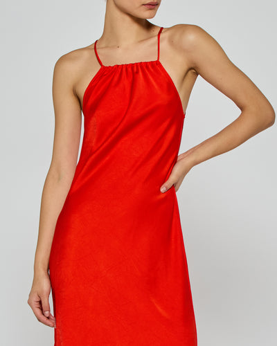Gathered Neck Bias Dress - Bright Red SERENA BUTE