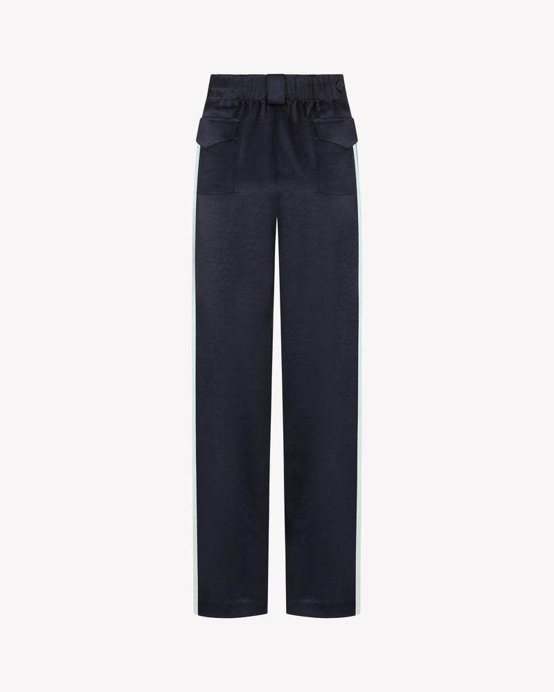 Satin Boyfriend Trouser - Navy Blue SERENA BUTE