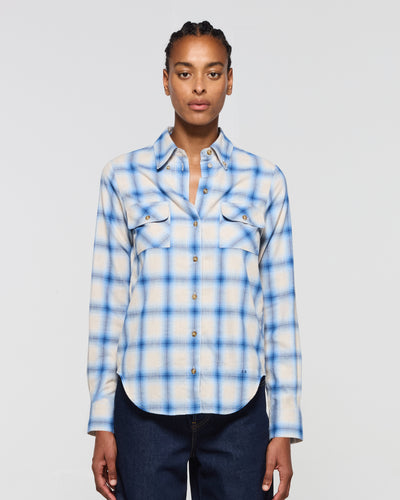 Brushed Cotton Check Shirt - Blue SERENA BUTE