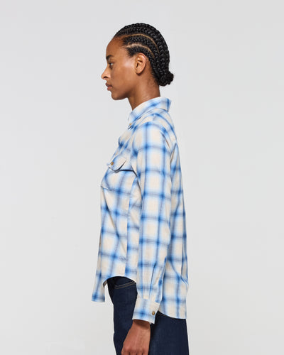 Brushed Cotton Check Shirt - Blue SERENA BUTE