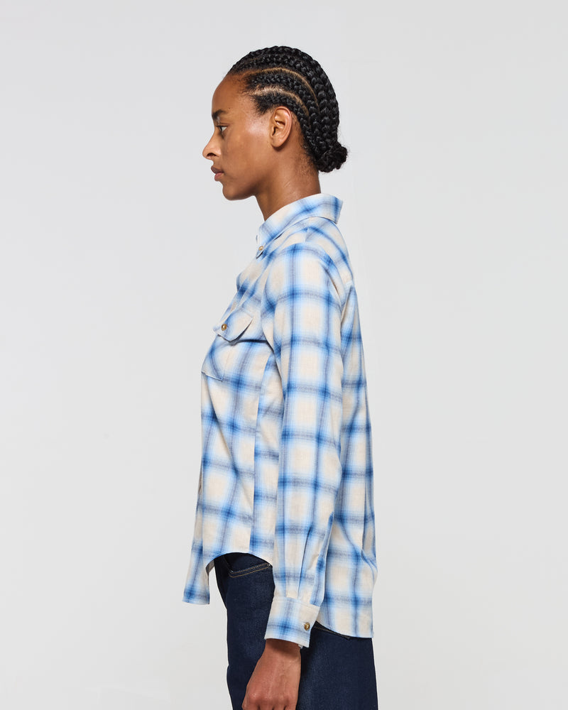 Brushed Cotton Check Shirt - Blue SERENA BUTE
