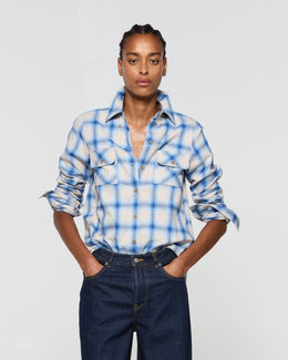 Brushed Cotton Check Shirt - Blue
