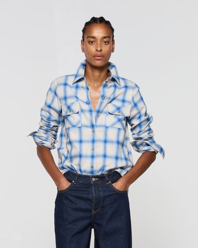 Brushed Cotton Check Shirt - Blue SERENA BUTE
