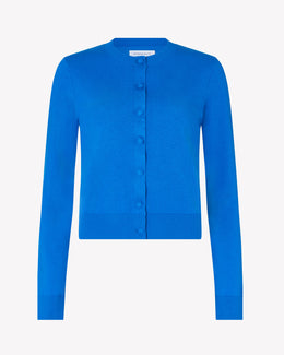 Cashmere Blend Round Neck Cardigan - Electric Storm