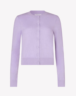 Cashmere Blend Round Neck Cardigan - Hyacinth
