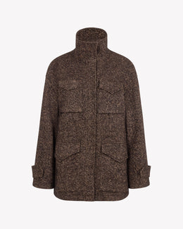 Tweed Funnel Neck Coat - Chocolate Brown