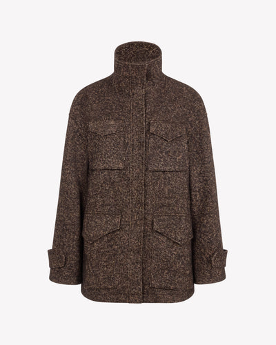 Tweed Funnel Neck Coat - Chocolate Brown SERENA BUTE