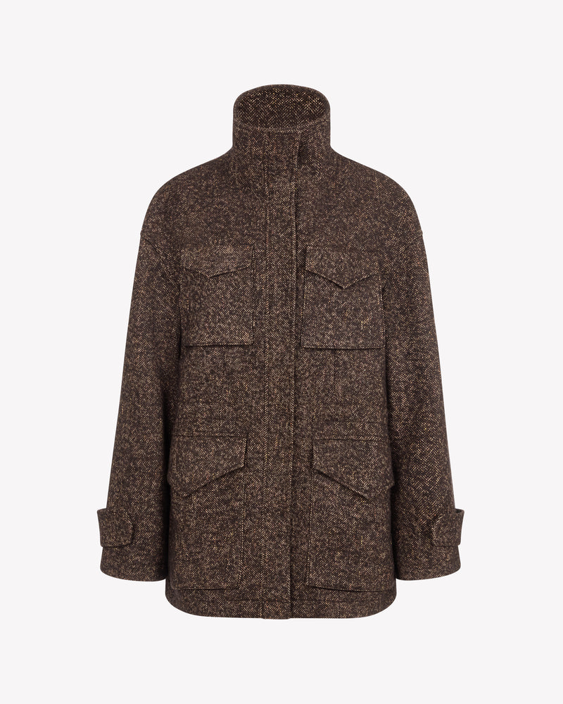 Tweed Funnel Neck Coat - Chocolate Brown picture #1