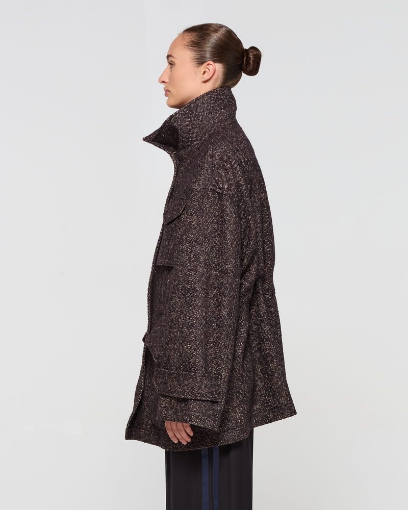 Tweed Funnel Neck Coat - Chocolate Brown picture #4