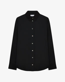 Classic Shirt with Georgette Trim - Black