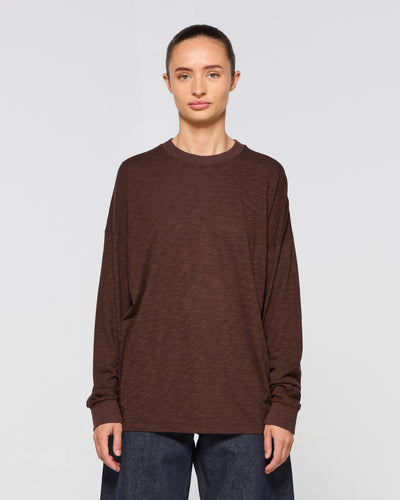Cotton Long Sleeve T-Shirt - Chocolate Brown SERENA BUTE
