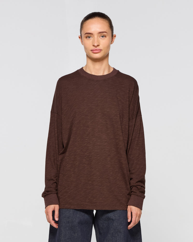 Cotton Long Sleeve T-Shirt - Chocolate Brown SERENA BUTE