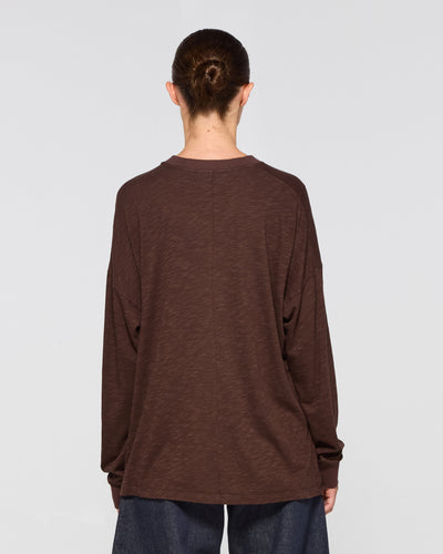 Cotton Long Sleeve T-Shirt - Chocolate Brown SERENA BUTE