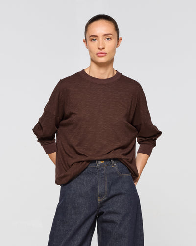 Cotton Long Sleeve T-Shirt - Chocolate Brown SERENA BUTE