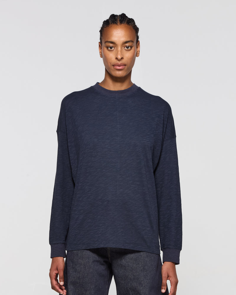 Cotton Long Sleeve T-Shirt - Navy Blue SERENA BUTE
