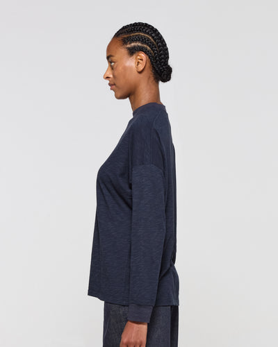 Cotton Long Sleeve T-Shirt - Navy Blue SERENA BUTE