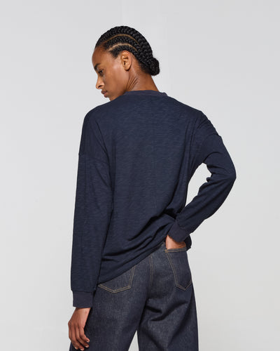 Cotton Long Sleeve T-Shirt - Navy Blue SERENA BUTE