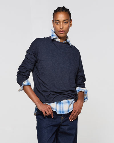Cotton Long Sleeve T-Shirt - Navy Blue SERENA BUTE