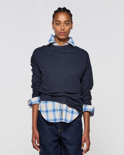 Cotton Long Sleeve T-Shirt - Navy Blue SERENA BUTE