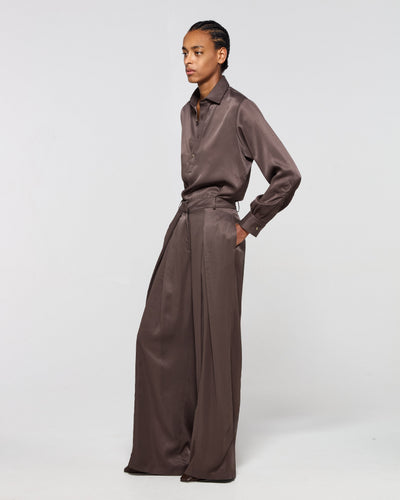 Cross Pleat Trouser - Chocolate Brown SERENA BUTE