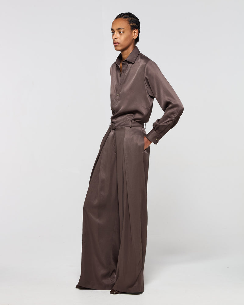 Cross Pleat Trouser - Chocolate Brown SERENA BUTE