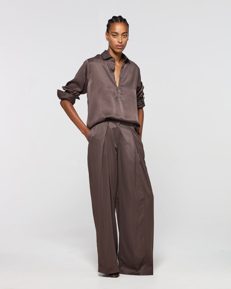Cross Pleat Trouser - Chocolate Brown SERENA BUTE