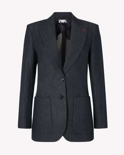Denim Look Fitted Blazer - Navy Blue SERENA BUTE