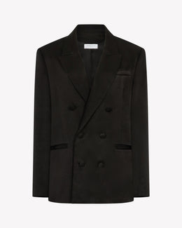 Satin Double Breasted Blazer - Black