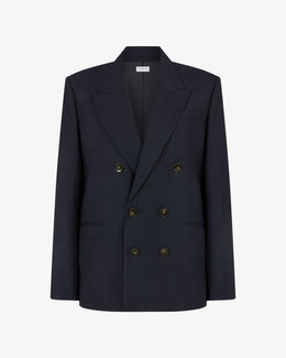 Cashmere Blend Double Breasted Blazer - Navy Blue