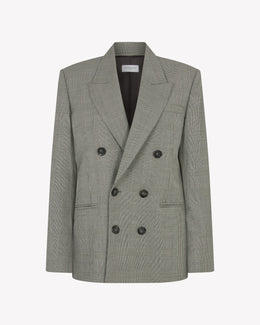 Wool Double Breasted Blazer - Prince of Wales Check