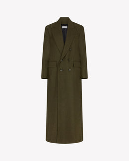 Merino Wool Double Breasted Coat - Military Green