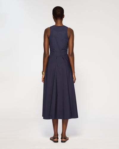 Cotton V Neck Midi Dress - Navy Blue SERENA BUTE
