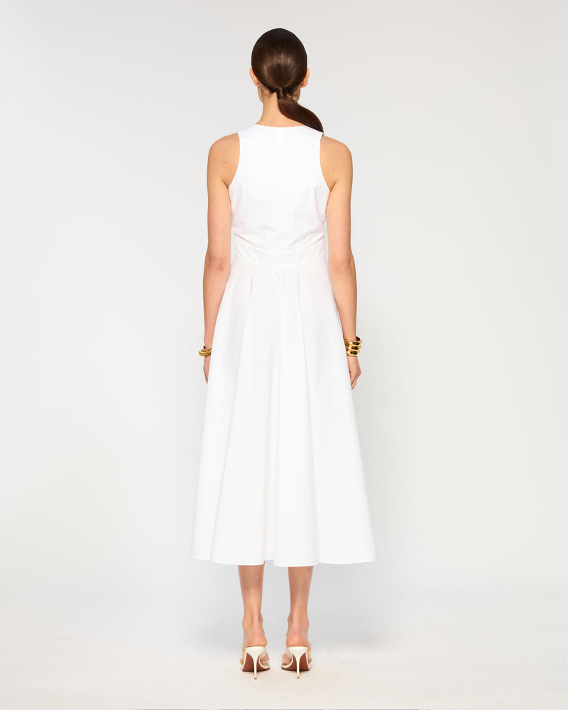 Cotton V Neck Midi Dress - White SERENA BUTE