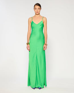 Crinkled Satin Slip Dress - Classic Green