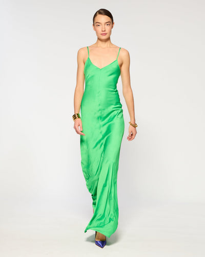 Crinkled Satin Slip Dress - Classic Green SERENA BUTE