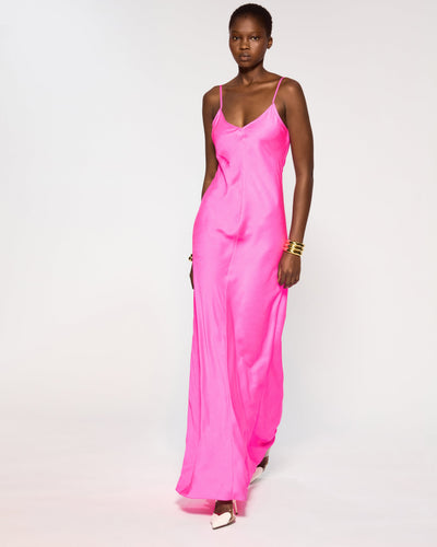 Crinkled Satin Slip Dress - Shocking Pink SERENA BUTE