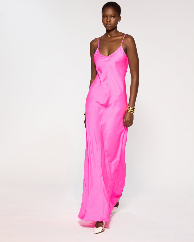 Crinkled Satin Slip Dress - Shocking Pink SERENA BUTE