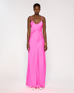 Crinkled Satin Slip Dress - Shocking Pink