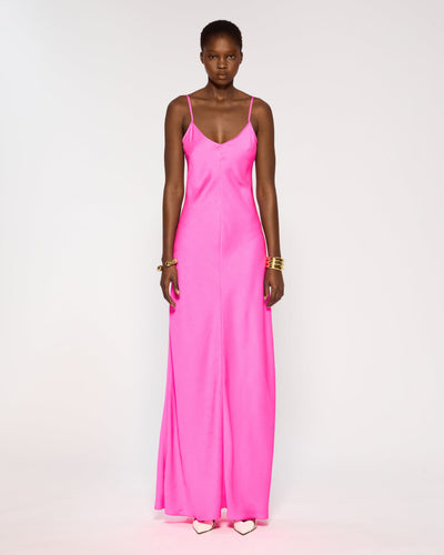Crinkled Satin Slip Dress - Shocking Pink SERENA BUTE