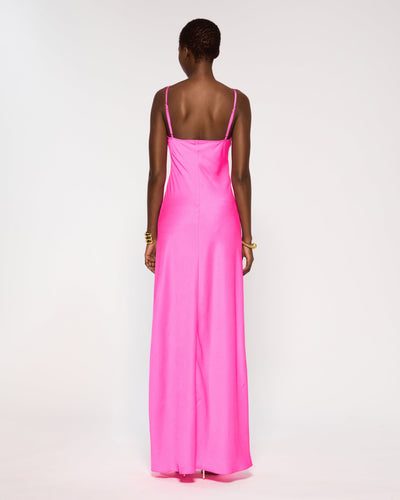 Crinkled Satin Slip Dress - Shocking Pink SERENA BUTE