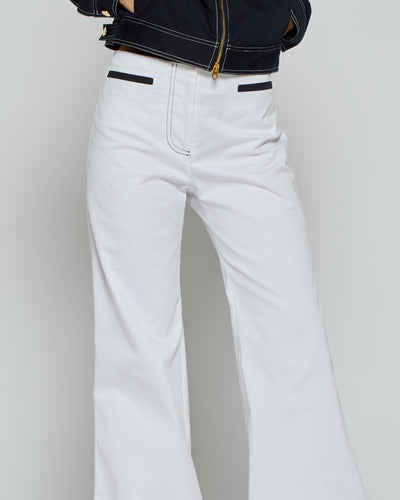 Flare Trouser with Contrast Pockets - White SERENA BUTE