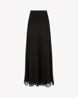 Silk Georgette Full Length Skirt - Black Silk