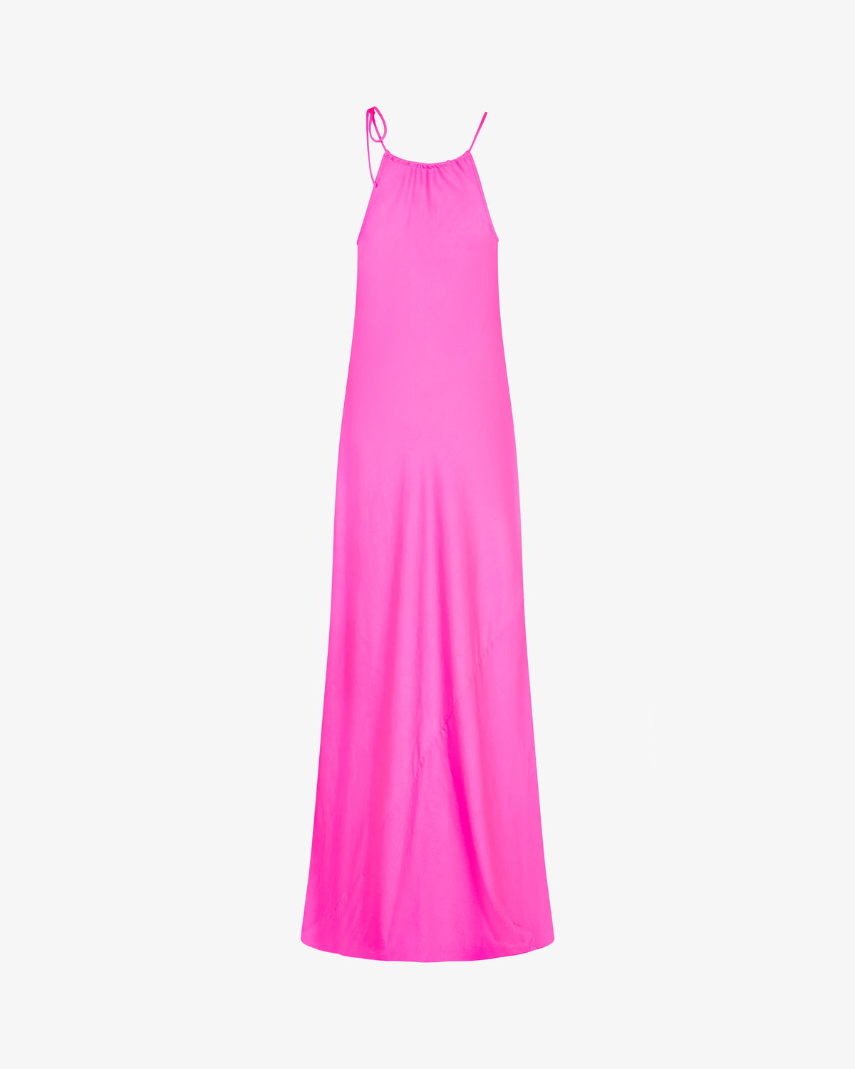 Gathered Neck Bias Dress - Shocking Pink