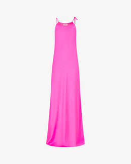 Gathered Neck Bias Dress - Shocking Pink