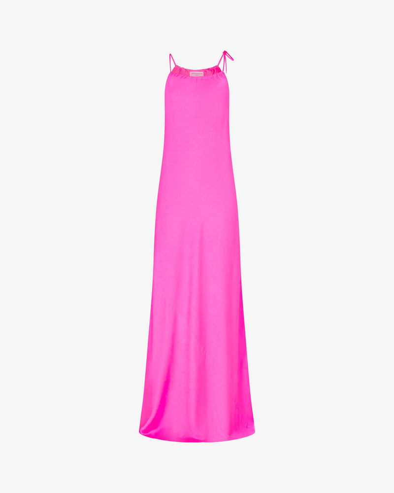 Gathered Neck Bias Dress - Shocking Pink picture #2