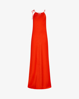 Gathered Neck Bias Dress - Bright Red